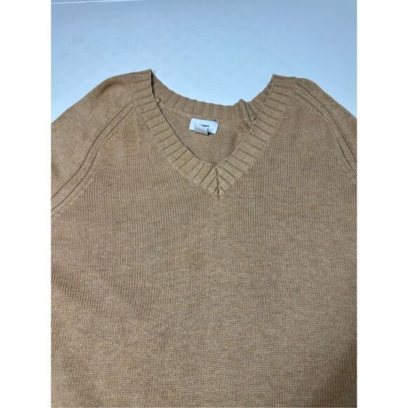 Old Navy Womens Cotton Blend Sweater Tan Long Sleeve V Neck Knit Sz L See Notes - Picture 11 of 12